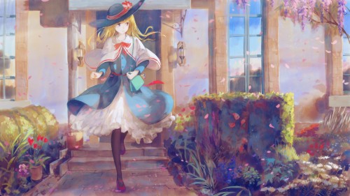 Konachan.com 233603 alice margatroid blonde hair dress flowers hat jq long hair pantyhose petals rib