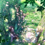 Konachan.com---132616-animal-bird-black_eyes-blue_eyes-blush-brown_hair-dontakku-dress-flowers-landscape-long_hair-original-petals-scenic-seifuku-short_hair-tree-twintailsb1b0c1d3ae5c7dd5