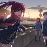 Konachan.com---132874-aqua_eyes-aqua_hair-blush-brown_eyes-brown_hair-headphones-long_hair-naruko_hanaharu-pink_eyes-pink_hair-ribbons-scarf-seifuku-skirt-sky-treeace0045555d41255