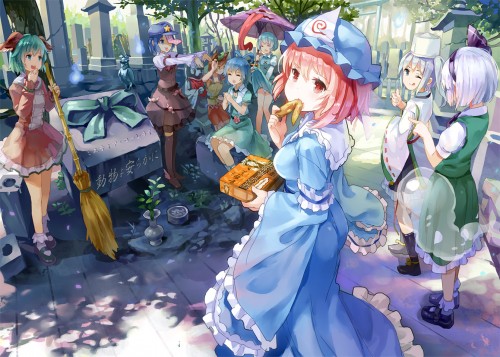 Konachan.com 135505 77gl dress food hat kaku seiga kasodani kyouko konpaku youmu miyako yoshika mono