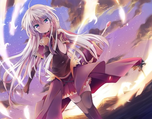 阳光s skirt sky stars sword thighhighs weapon white hair